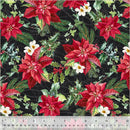 WHM Holiday Splendor Crimson Blooms - 54063-1 Black - Cotton Fabric