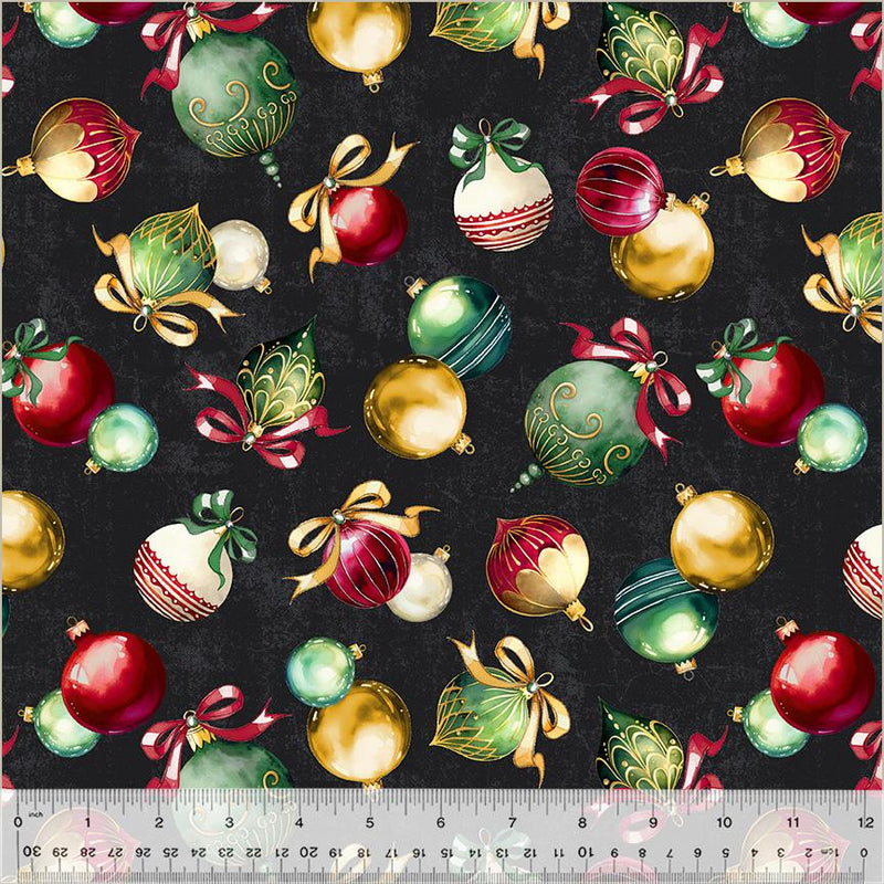 WHM Holiday Splendor Dashing Ornaments - 54065-1 Black - Cotton Fabric