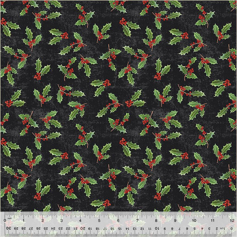 WHM Holiday Splendor Touch of Holly - 54067-1 Black - Cotton Fabric