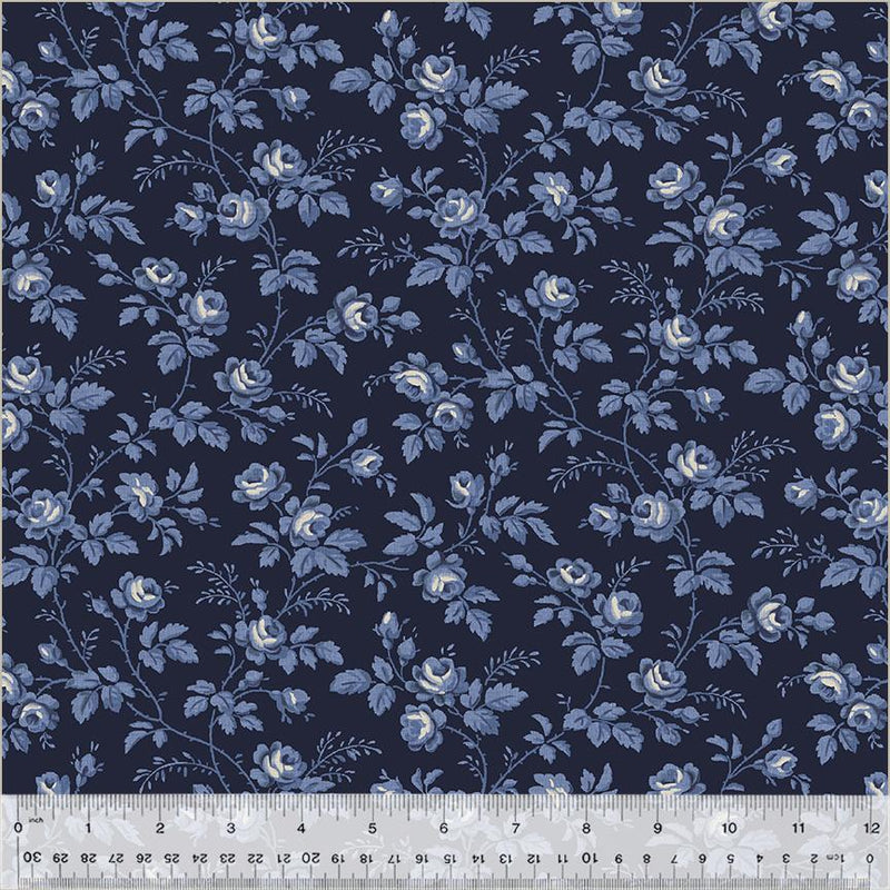 WHM Jasper Blue Rose Hedge - 54369-2 Indigo - Cotton Fabric