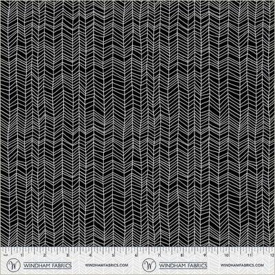 WHM Pen & Petal Herringbone - 54968-2 Black - Cotton Fabric