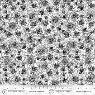 WHM Pen & Petal Roses - 54966-1 White - Cotton Fabric