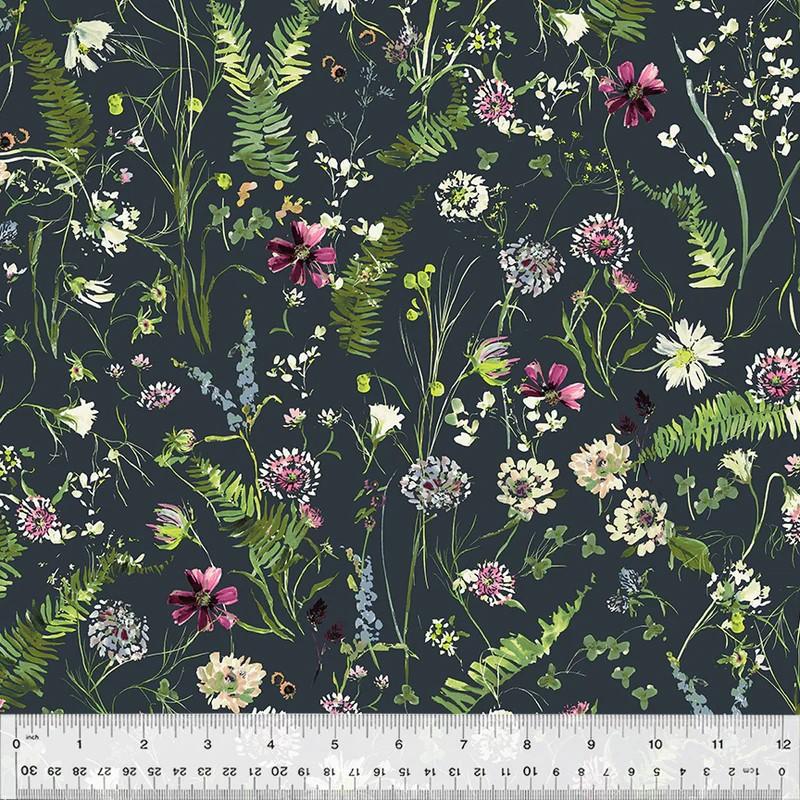 WHM Perennial Flowerfield Jersey Knit - 53785DJ-3 Indigo - Dress & Apparel Fabric