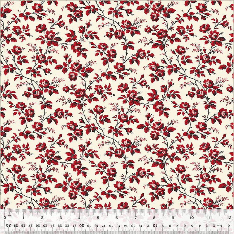 WHM Sable & Scarlet Flowering Vine - 54150-1 Cream - Cotton Fabric