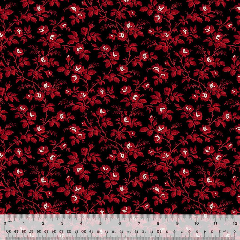 WHM Sable & Scarlet Flowering Vine - 54150-2 Black - Cotton Fabric