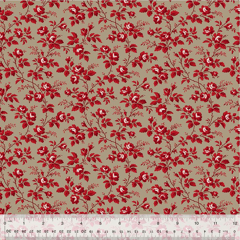 WHM Sable & Scarlet Flowering Vine - 54150-3 Taupe - Cotton Fabric