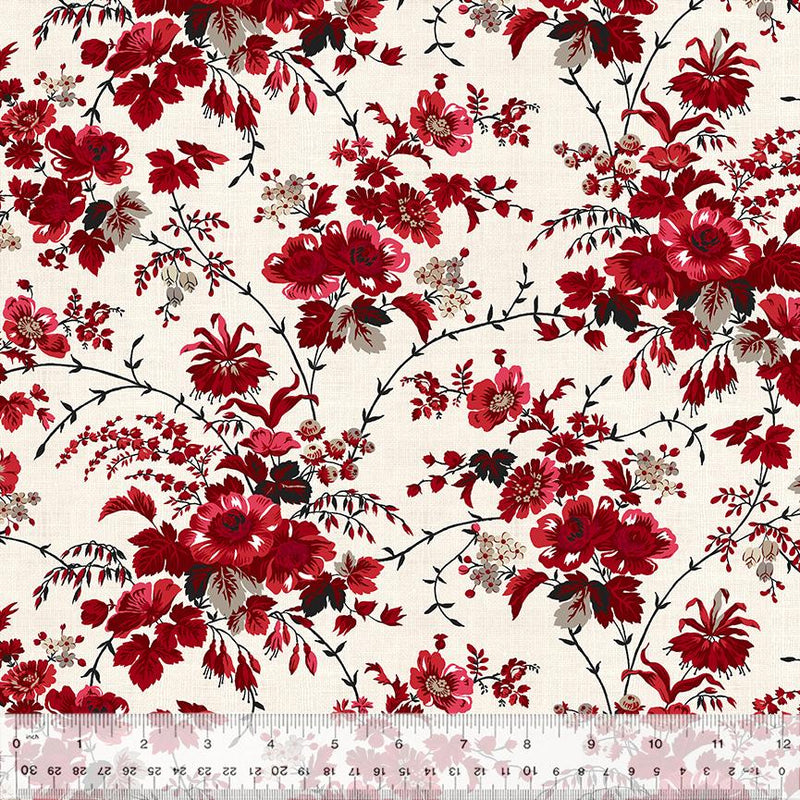 WHM Sable & Scarlet Posies - 54149-1 Cream - Cotton Fabric