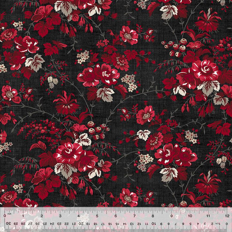 WHM Sable & Scarlet Posies - 54149-2 Black - Cotton Fabric