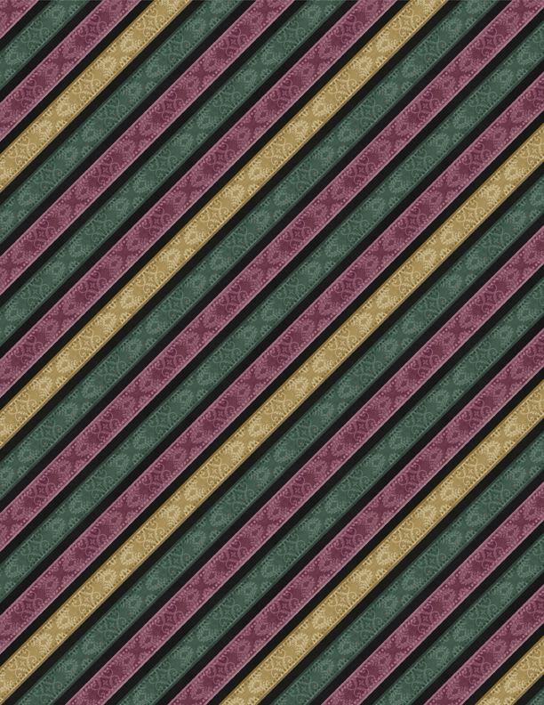 WP Crimson Blooms Diagonal Stripes - 30098-973 Black/Multi - Cotton Fabric