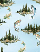 WP Reeled In Lake Scenic with Fish - 3061-21770-470 Light Blue - Cotton Fabric
