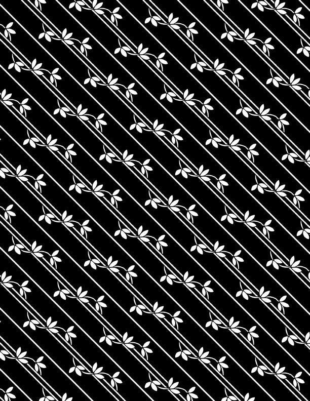 WP Shadow Blooms Diagonal Vines - 40061-911 Black - Cotton Fabric