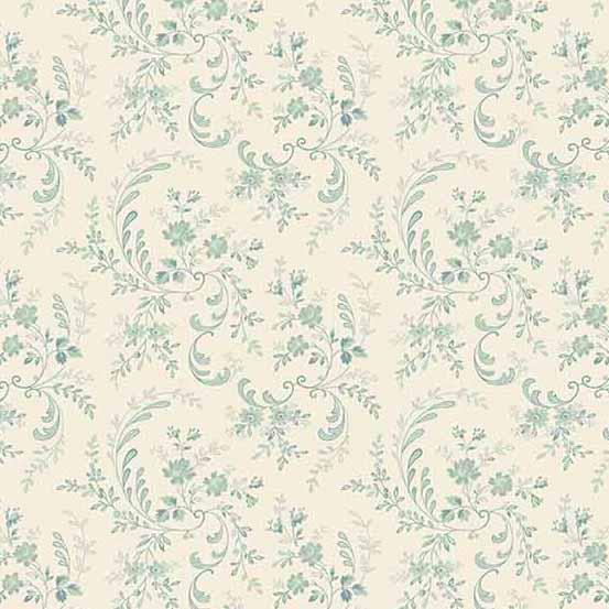 AND Petit Point - A-538-T Ivory/Blue - Cotton Fabric