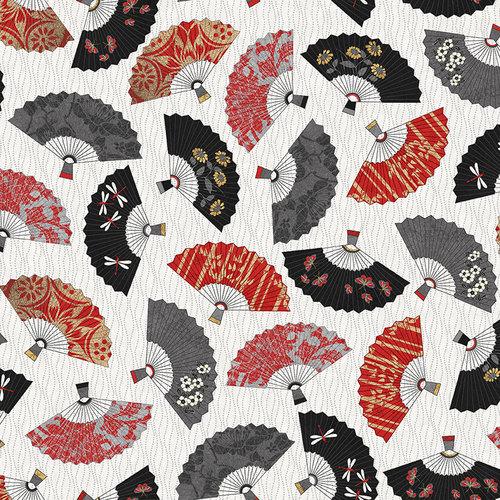 BLK Narumi Fans on White 9931-01 - Quilt Fabric