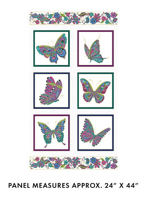 BTX Alluring Butterflies Panel - 13304M-09 White/Multi - Cotton Fabric