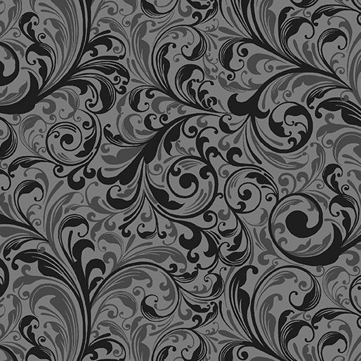 BTX Evelyn's Etched Tulips 3095-11 Grey/Black - Cotton Fabric