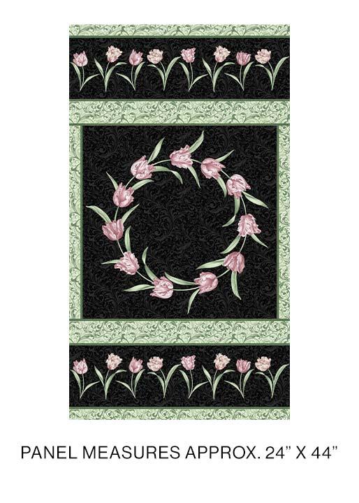 BTX Evelyn's Etched Tulips Panel 13131-12 Black - Cotton Fabric