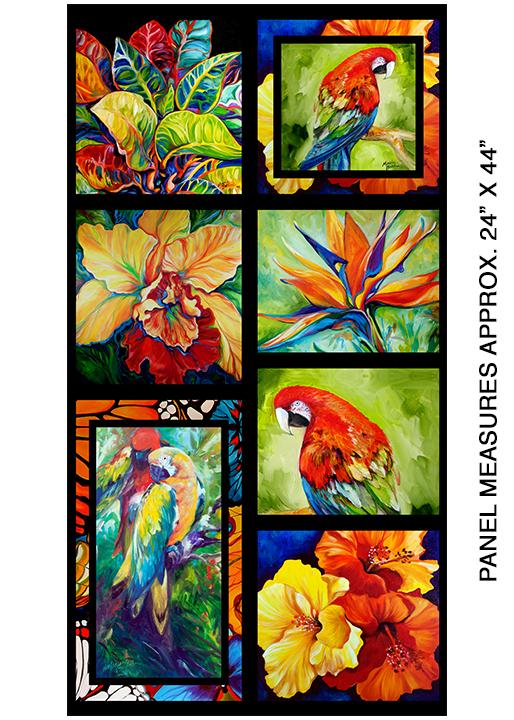 BTX Rainforest Multi Panel 6860-99 Parrots - Cotton Fabric