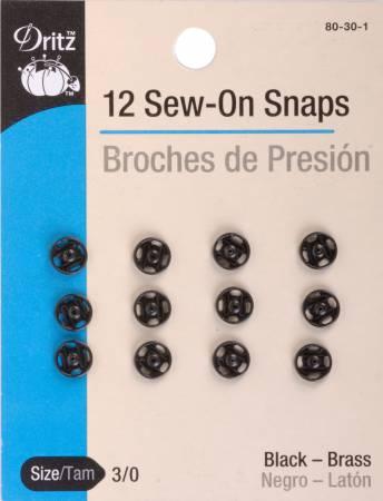 CHK Dritz Sew-On Snaps Size 3/0 Black - 80-30-1