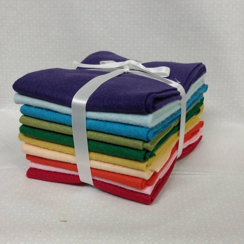 CHK Wool Felt Rainbow Bundle - 10 Fat Eighths - 9" x 18" Pieces - Pre-cut Fabric