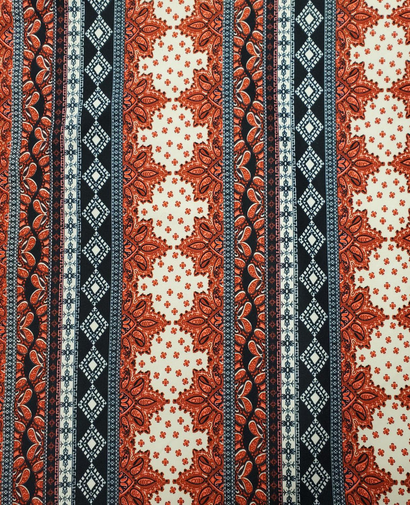 FM Dress Fabric - Red, Black, & Beige Stripe Print BMB4818 - Dress & Apparel Fabric