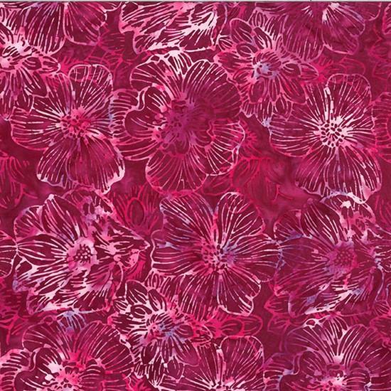 HFF Bali Batik Outline Flowers - T2437-38 Burgundy - Cotton Batik Fabric