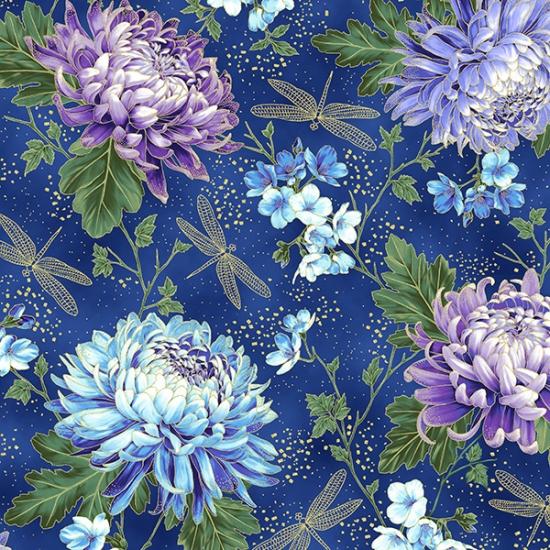 HFF Graceful Garden Royal/Gold S7730-18G - Cotton Fabric