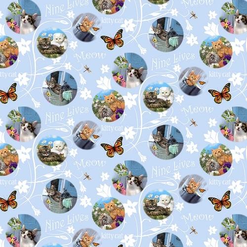 HG Kittens in the Garden 9993-11 Blue - Cotton Fabric