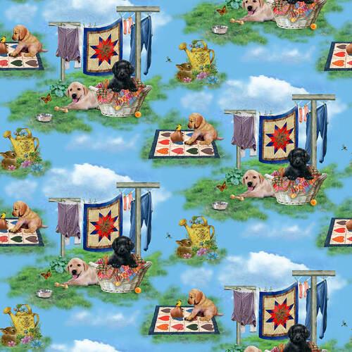 HG Pups in the Garden 9332-17 - Cotton Fabric
