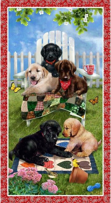 HG Pups in the Garden Banner Panel 9341P-88 - Cotton Fabric