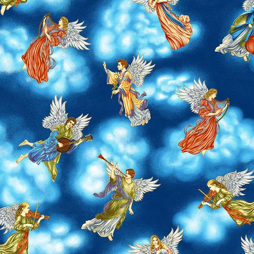 HG Silent Night 2511M-77 Angels On Blue Sky - Cotton Fabric