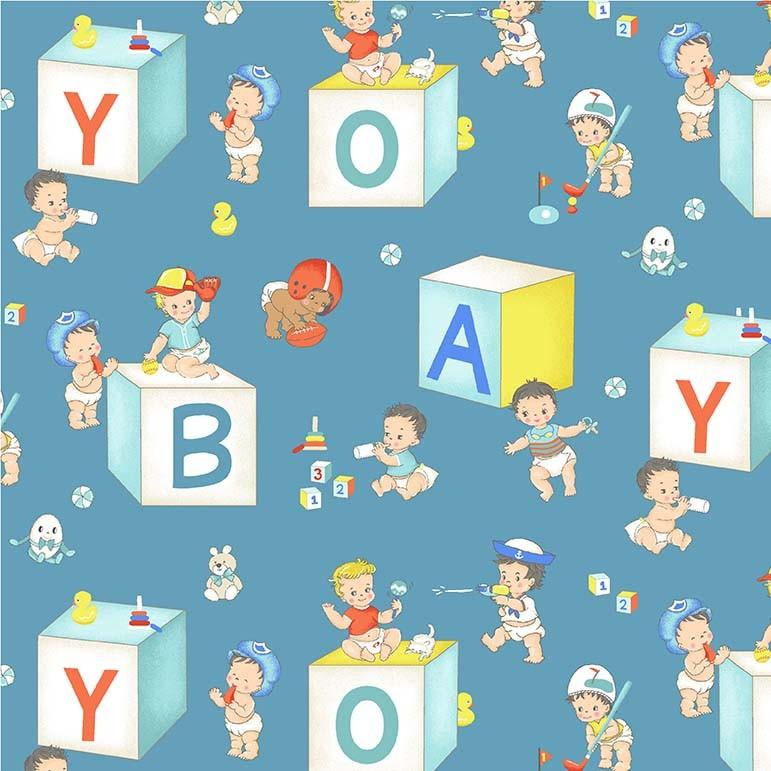 MM Baby Boomers Baby Boys CX8942-TEAL - Cotton Novelty Fabric