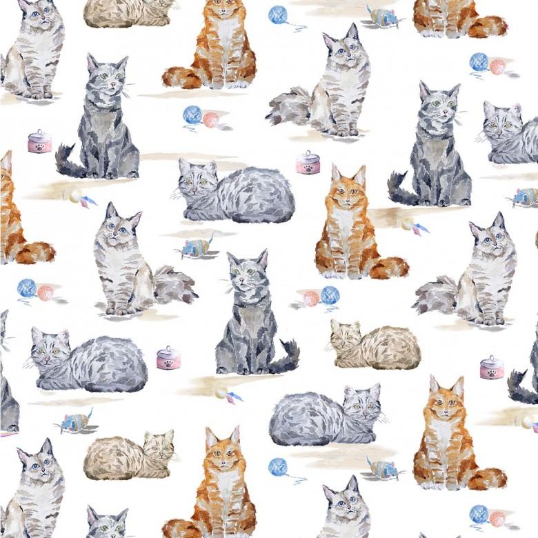 MM Paws Up Feline Good Cats - CX9241 White - Cotton Fabric