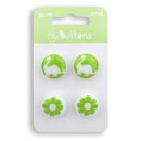 My Buttons Green Dinosaurs & Flowers 5/8" 4 Count - 3708