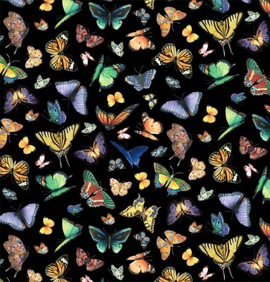 NCI Delicate Creation - Butterflies 34003-BLACK - Cotton Fabric