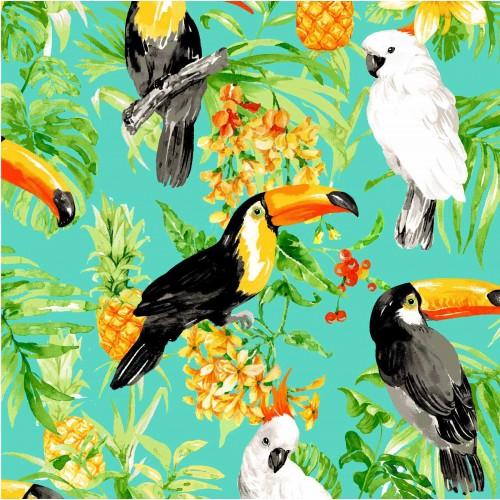 OA Isle Print Tropical Birds Jade - 60-13002 - Cotton Fabric