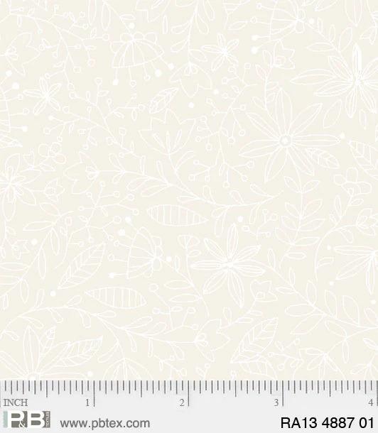 PB Ramblings 4887-01 White on Cream - Cotton Fabric