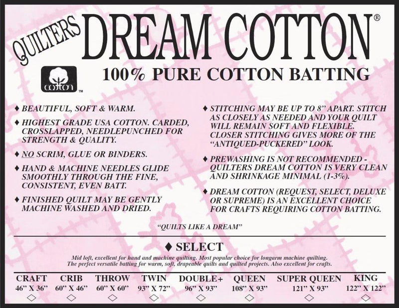 QDB Select Cotton Quilt Batting Natural N4SQ - Super Queen