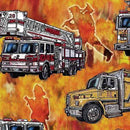 QT Alarm - Firetrucks 26291-O Orange - Cotton Fabric