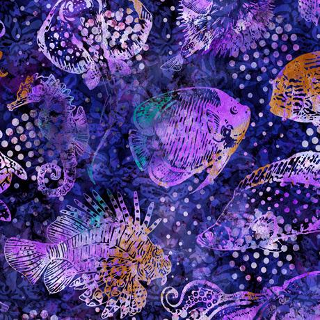 QT Aquatica - 28121-V Fish Purple - Cotton Fabric