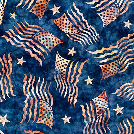 QT Liberty, Glory, Freedom - 28144-N Flag Toss Navy - Cotton Fabric