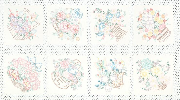 RK Baskets of Blooms Panel ADZ-20489-200 Vintage - Cotton Fabric