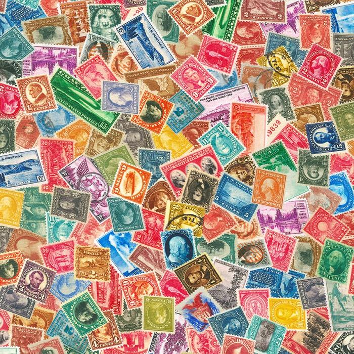 RK Library of Rarities - Stamps ATXD-20959-199 ANTIQUE - Cotton Novelty Fabric