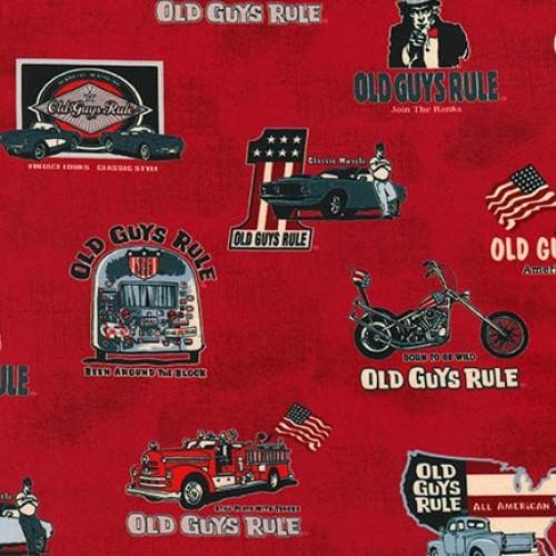 RK Old Guys Rule AODD-17518-3 RED - Cotton Fabric