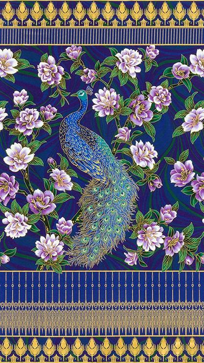 RK Peacock Garden - Metallic Panel SRKM-20664-78 Peacock - Cotton Fabric