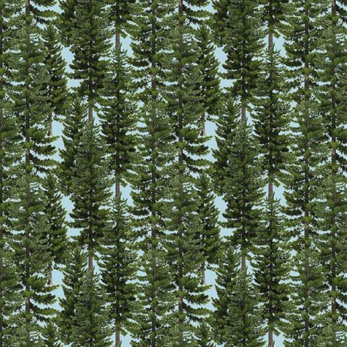 STUDIO E Along the Valley - Evergreen Trees 6450-11 Blue  - Cotton Fabric