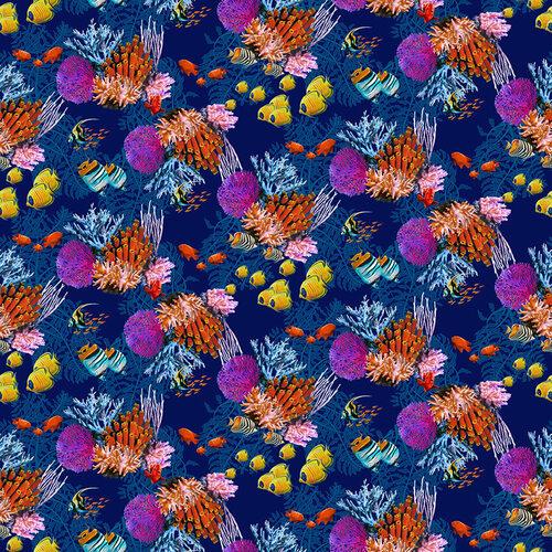 STUDIO E Reef Life 5747-77 Navy - Cotton Fabric