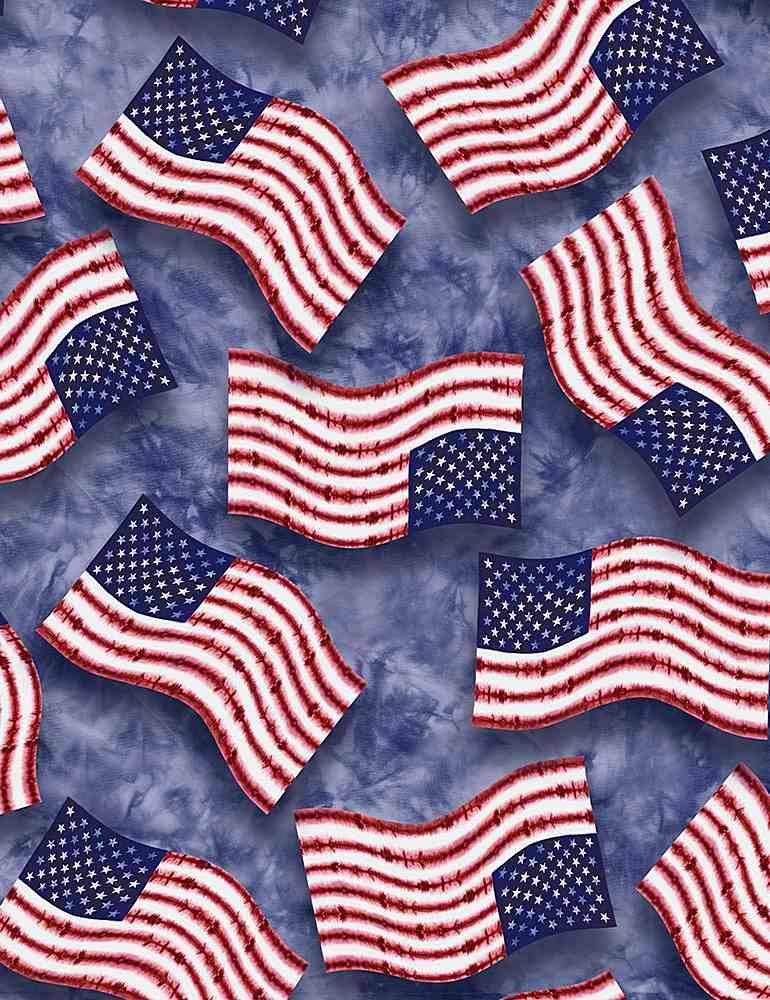 TT Allover Wavy Tie Dye American Flags USA-C8791-USA - Cotton Fabric