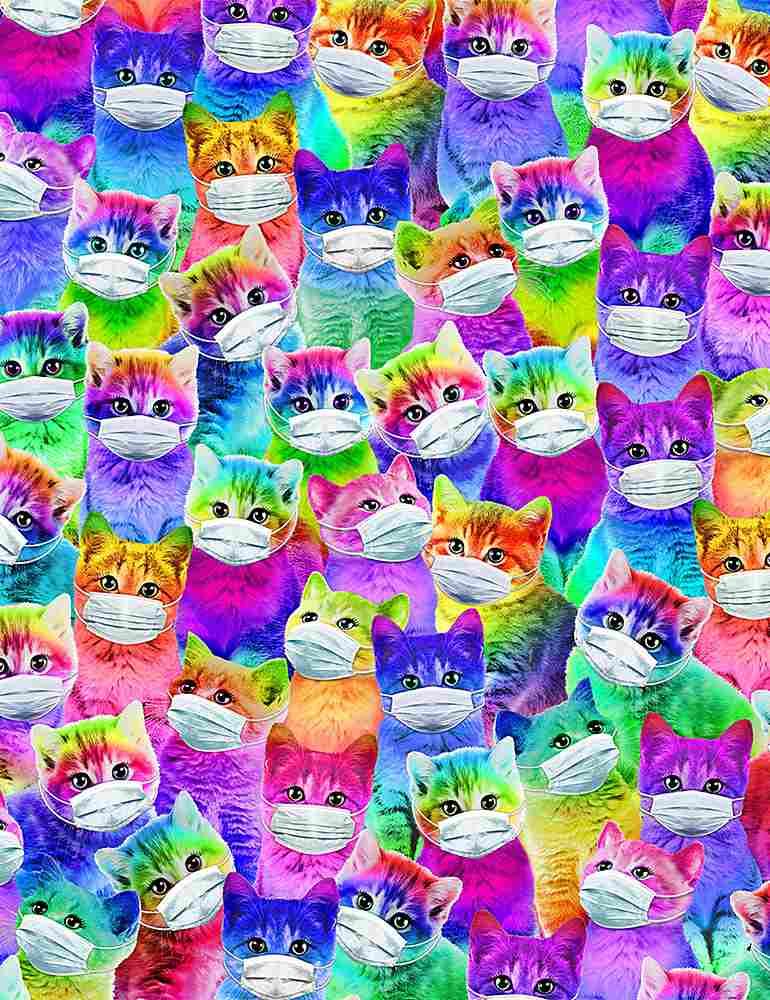 TT Bright Cartoon Cats with Masks CAT-C8710 Multi - Cotton Fabric