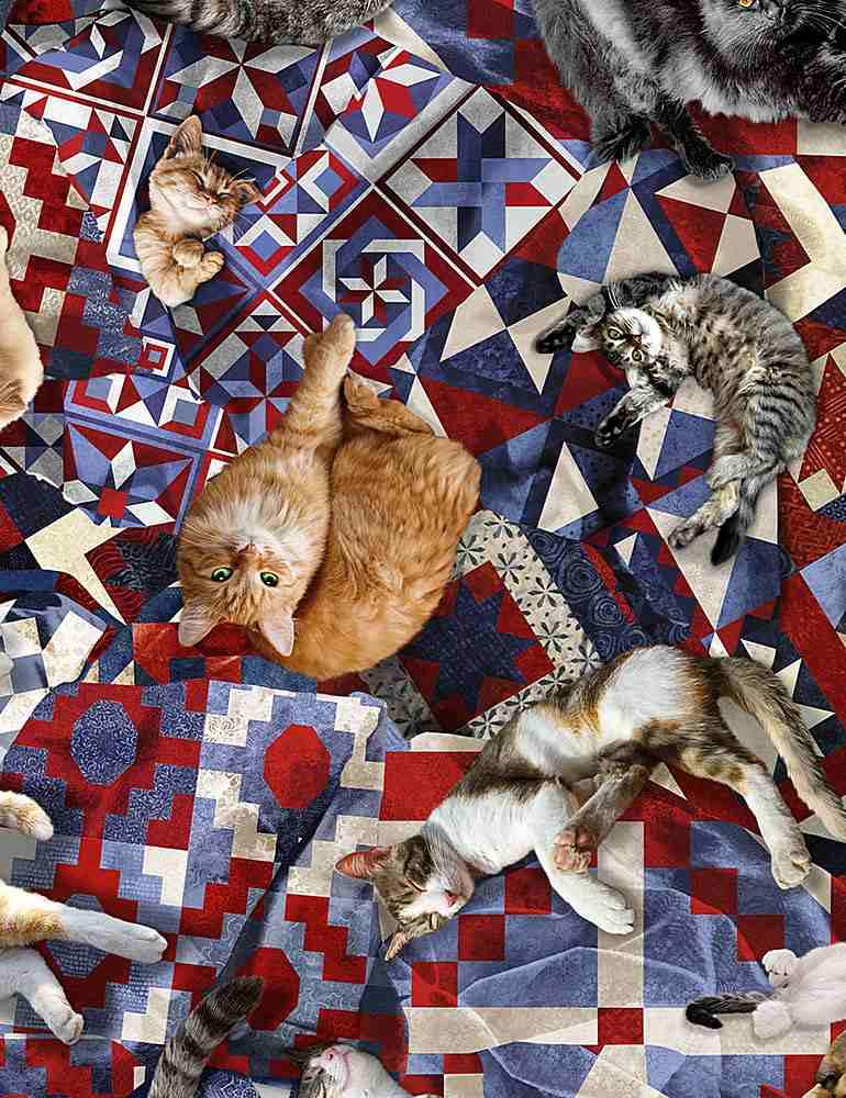 TT Cats on Patriotic Quilt CAT-CD1484-MULTI - Cotton Fabric