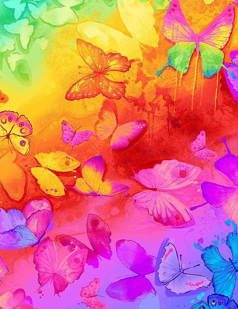 TT Fanciful Fronds Butterfly Rainbow - CD7135-BRIGHT - Cotton Fabric